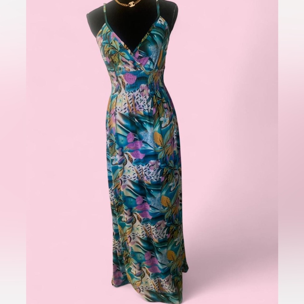 Merona Tropical Print Maxi Dress - Blue and Green